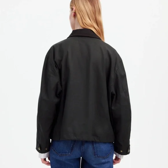 New Madewell x Alpha Industries Size L Waxed Cotton Car Coat Black $265 NS730 - Picture 5 of 6